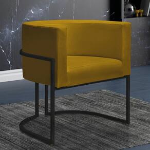 Poltrona Reforçada Decorativa Sala Nayara Base Ferro Preto Suede Mostarda
