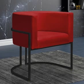 Poltrona Reforçada Decorativa Sala Nayara Base Ferro Preto Suede Vermelho