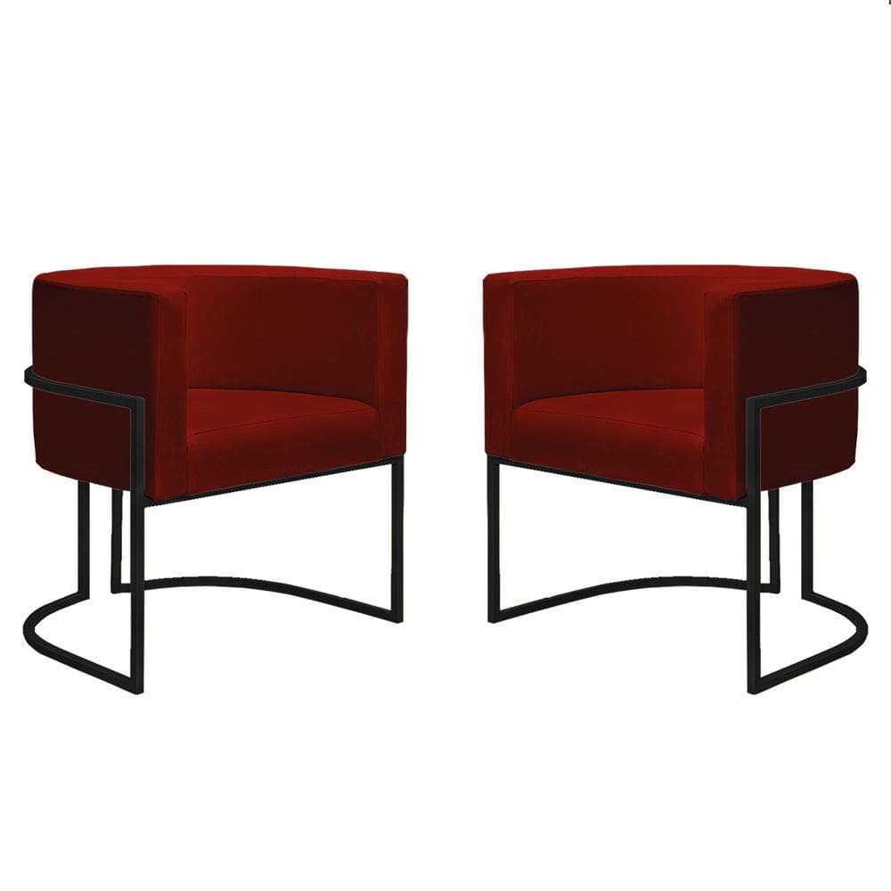 Kit 2 Poltronas Reforçadas Decorativa Sala Nayara Base Ferro Preto Suede Marsala