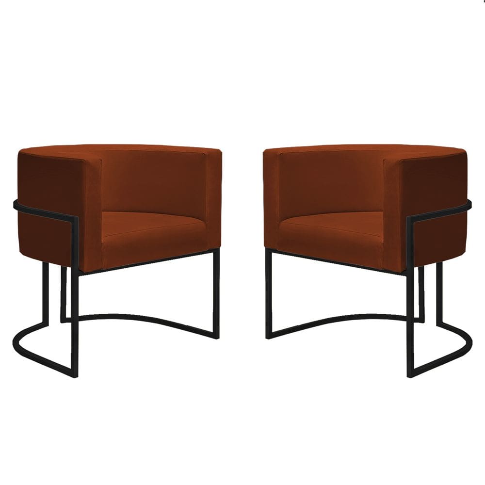 Kit 2 Poltronas Reforçadas Decorativa Sala Nayara Base Ferro Preto Suede Terracota