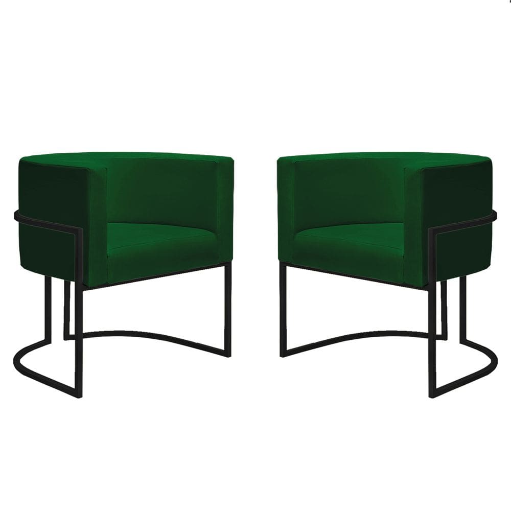 Kit 2 Poltronas Reforçadas Decorativa Sala Nayara Base Ferro Preto Suede Verde