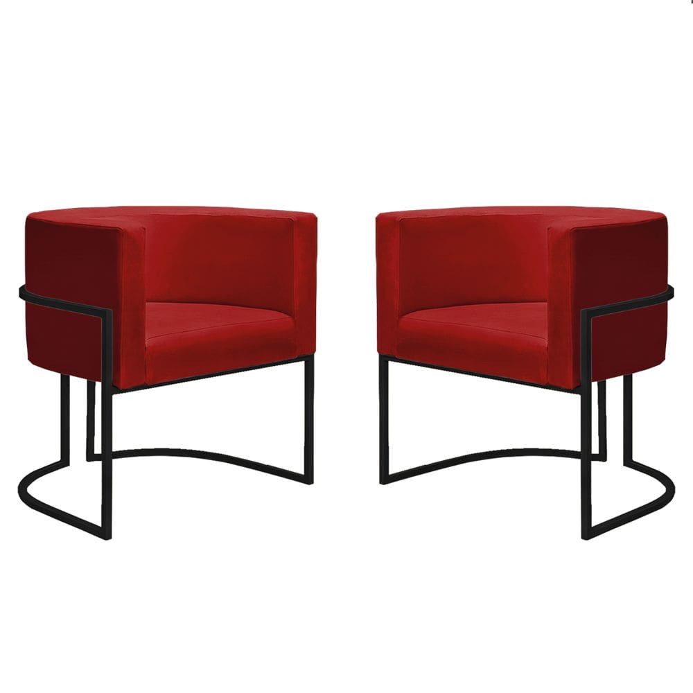 Kit 2 Poltronas Reforçadas Decorativa Sala Nayara Base Ferro Preto Suede Vermelho