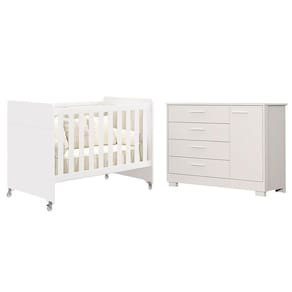 Berço Americano Evolution 4 em 1 e Cômoda Zaki Branco Acetinado - Reller