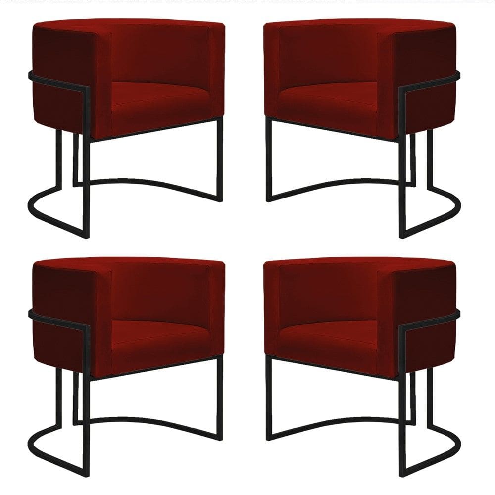 Kit 4 Poltronas Reforçadas Decorativa Sala Nayara Base Ferro Preto Suede Marsala