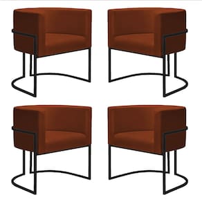 Kit 4 Poltronas Reforçadas Decorativa Sala Nayara Base Ferro Preto Suede Terracota