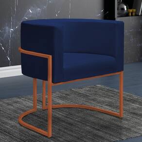 Poltrona Reforçada Decorativa Sala Nayara Base Ferro Bronze Suede Azul Marinho