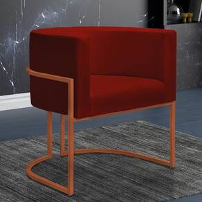 Poltrona Reforçada Decorativa Sala Nayara Base Ferro Bronze Suede Marsala