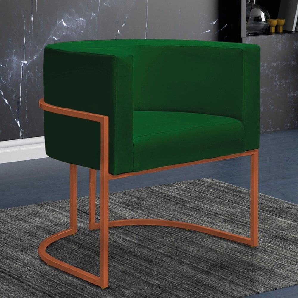 Poltrona Reforçada Decorativa Sala Nayara Base Ferro Bronze Suede Verde