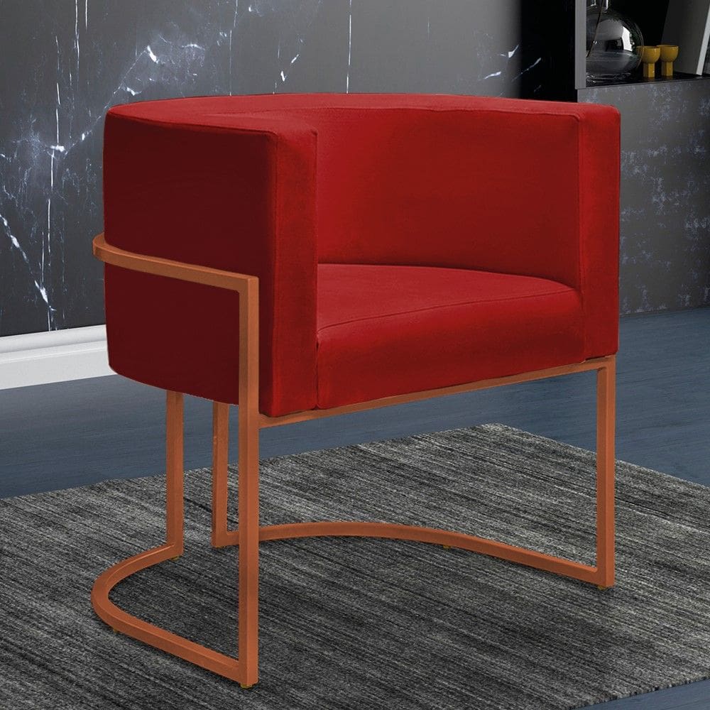 Poltrona Reforçada Decorativa Sala Nayara Base Ferro Bronze Suede Vermelho