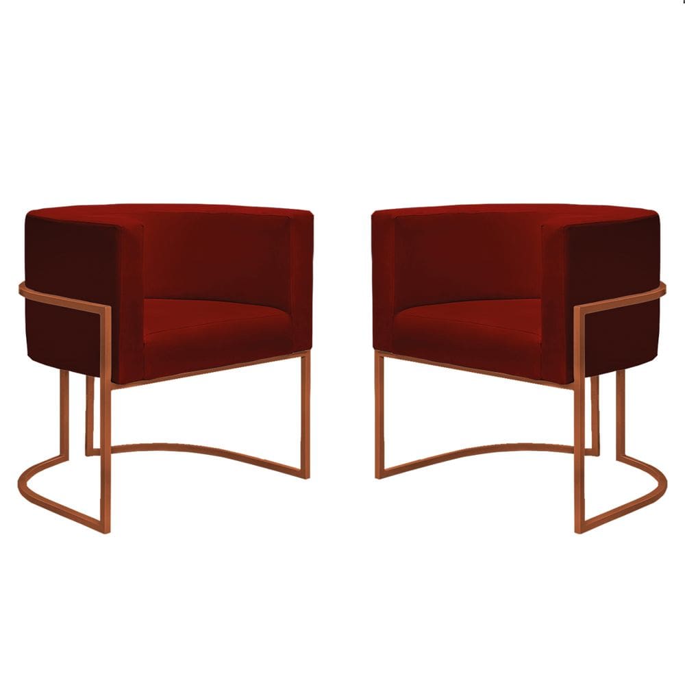 Kit 2 Poltronas Reforçadas Decorativa Sala Nayara Base Ferro Bronze Suede Marsala