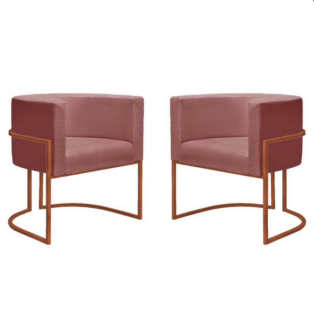 Kit 2 Poltronas Reforçadas Decorativa Sala Nayara Base Ferro Bronze Suede Rose