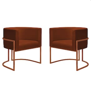 Kit 2 Poltronas Reforçadas Decorativa Sala Nayara Base Ferro Bronze Suede Terracota
