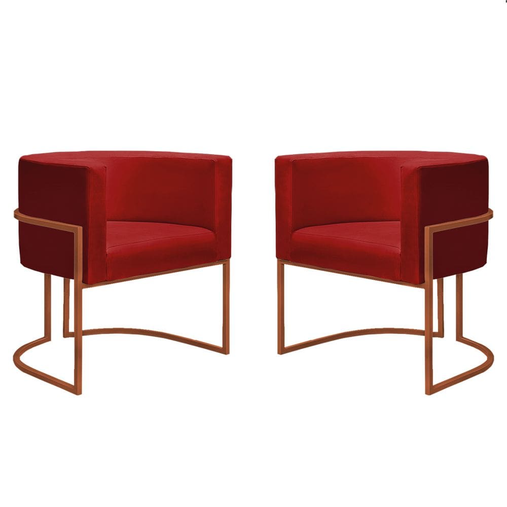 Kit 2 Poltronas Reforçadas Decorativa Sala Nayara Base Ferro Bronze Suede Vermelho