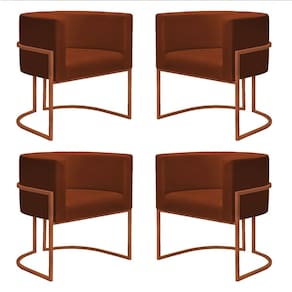 Kit 4 Poltronas Reforçadas Decorativa Sala Nayara Base Ferro Bronze Suede Terracota