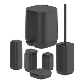 Kit Banheiro 6pç Lixeira 6L + Porta Sabonete Escova Cotonete Dispenser Preto - Aura Ou