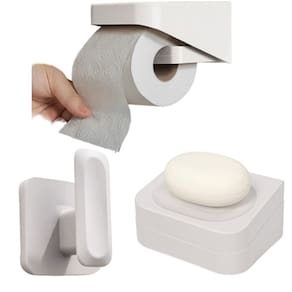 Kit Banheiro 3pç Saboneteira + Papeleira + Gancho Com Adesivo Bege - Eleve Ou