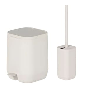 Kit Banheiro 2pç Lixeira 6L Com Pedal + Suporte Porta Escova Sanitária Bege - Aura Ou