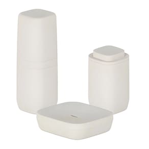 Kit Banheiro 3pç Saboneteira + Porta Escova + Suporte Cotonete Algodão Bege - Aura Ou