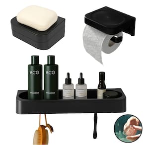 Kit Banheiro 3pç Saboneteira + Papeleira + Porta Shampoo Com Adesivo Preto - Eleve Ou