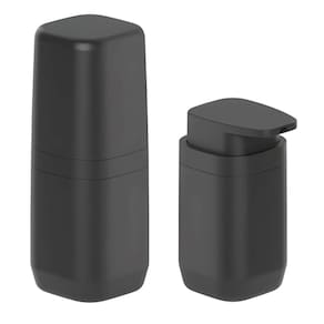 Kit Banheiro 2pç Porta Escova de Dente + Dispenser Sabonete Líquido 380ml Preto - Aura Ou