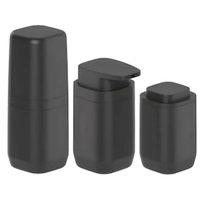Kit Banheiro 3pç Porta Escova Cotonete Algodão + Dispenser Sabonete 380ml Preto - Aura Ou