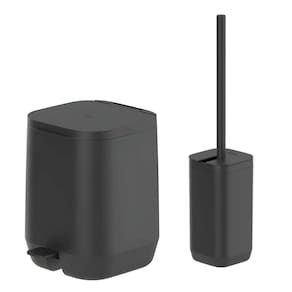 Kit Banheiro 2pç Lixeira 6L Com Pedal + Suporte Porta Escova Sanitária Preto - Aura Ou