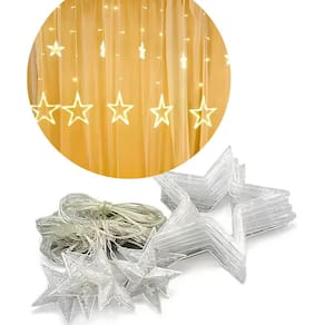 Decoração Natal Cascata Estrela 138 Lâmpadas LEDs Amarelo 3M
