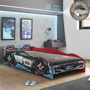 Cama Infantil Carros Tornado Plus Preto Azul Pura Magia + Colchão Gazin