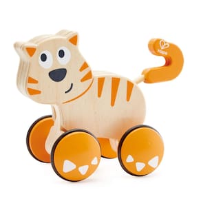 Gato de madeira Toddler Toy Hape Dante Push and Go com rodas