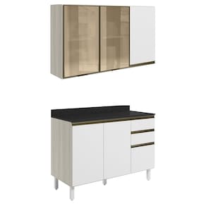 Armario Aereo 3P E Balcao Tampo MDF Kali Bianco Toq Branco Uv Nicioli