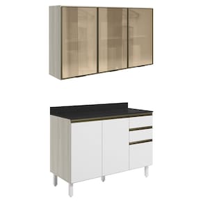 Armario Aereo Vidro Balcao Tampo MDF Kali Bianco Toq Branco Uv Nicioli