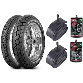 Kit Com Par Pneu Moto 90/90-21 54S + 120/80-18 62S Pirelli Mt90 + Par Camara Shiver + Par Selante Pneu