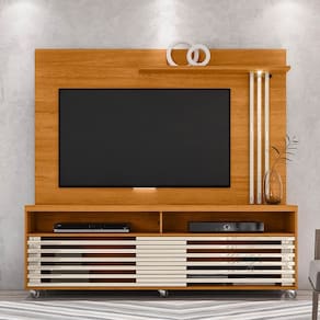 Rack Com Painel Frizz Cinamomo/Off White - Madetec Móveis