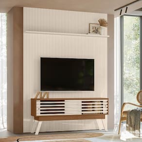 Rack Com Painel Frizz New Premium Natualle/Off White - Madetec Móveis