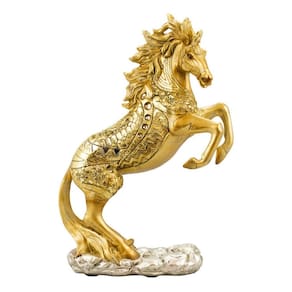 Enfeite Decorativo Rack Cavalo Dourado Realista Resina 28cm