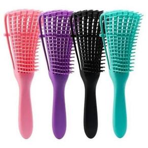 Escova Polvo Para Cabelos Cacheados Flexível 8 Pontas Cor:Rosa