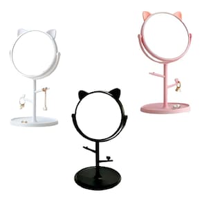 Espelho de Mesa com Suporte Orelha de Gatinho Maquiagem Cor:Preto