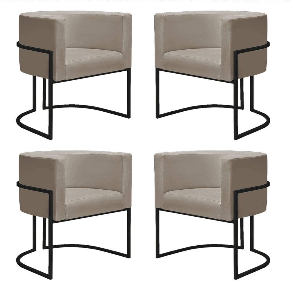 Kit 4 Poltronas Reforçadas Decorativa Sala Nayara Base Ferro Preto Suede