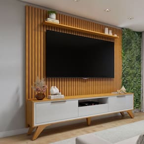 Rack com Painel para TV Até 75 Polegadas áustria Paris 3 Gavetas Naturallle/Off White - Mavaular