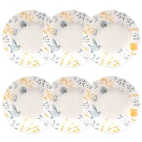 Kit 06 Pratos Fundos de Sopa 21cm Branco Color Birds