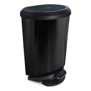 Lixeira De Piso Oval Black Inox Com Pedal 20l 49x32x35cm