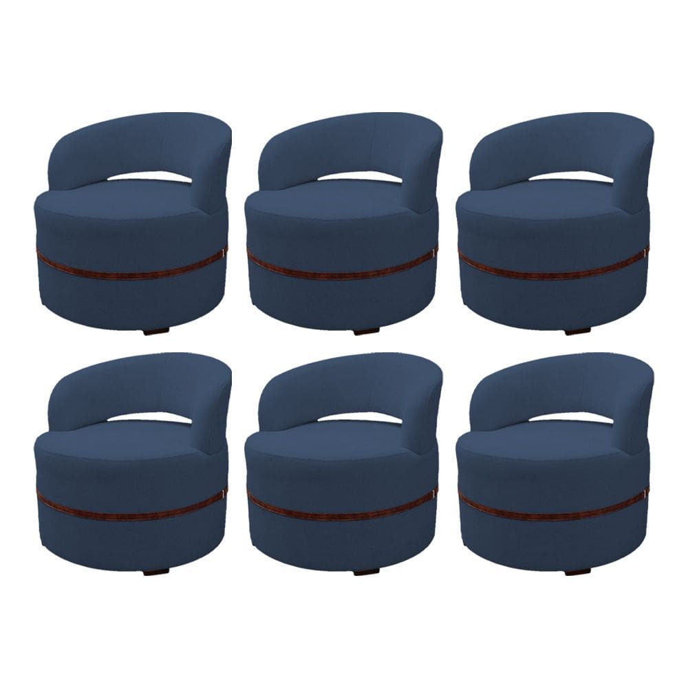 Kit 6 Poltronas para Sala Decorativa Luxo Luana Linho Azul