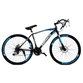 Bicicleta Speed Sprint Aro 700 Bike 21 Vel Marchas Freio a Disco Quadro Aço Carbono Leve Resistente Cor Preto/Azul - WCT FITNESS