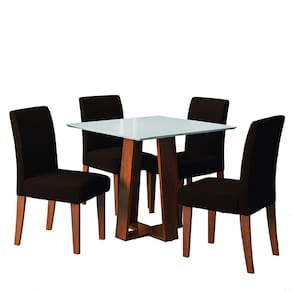Conjunto Sala de Jantar Mesa Athenas Quadrada 0,90m 4 Cadeiras Trieste Madeirado/Chocolate Dobuê