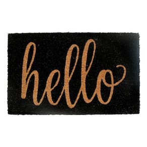 Tapete Fibra De Coco Hello 75x45cm Retangular Marrom