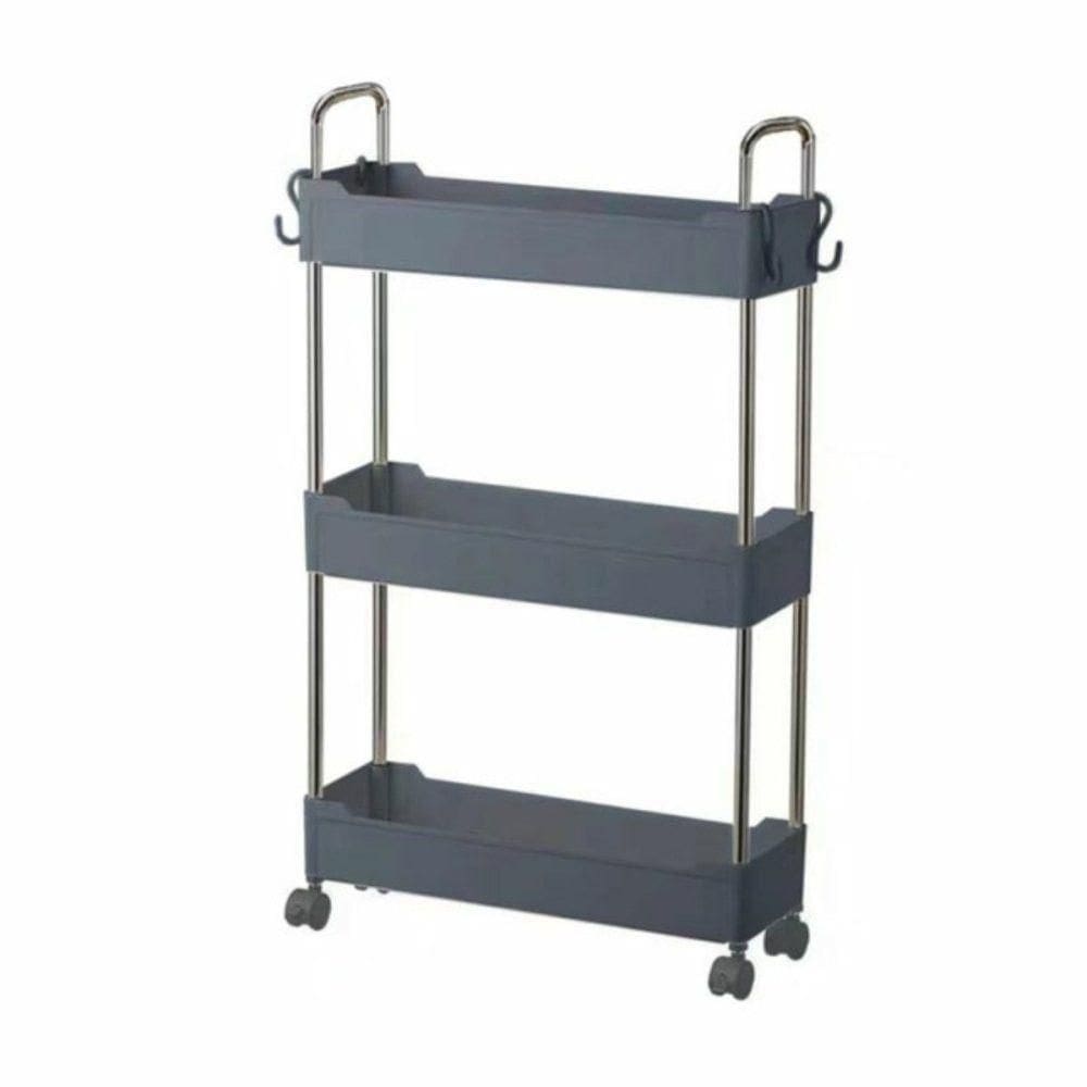 Prateleira Cinza Multiuso Com 3 Andares Com Rodinhas 360°