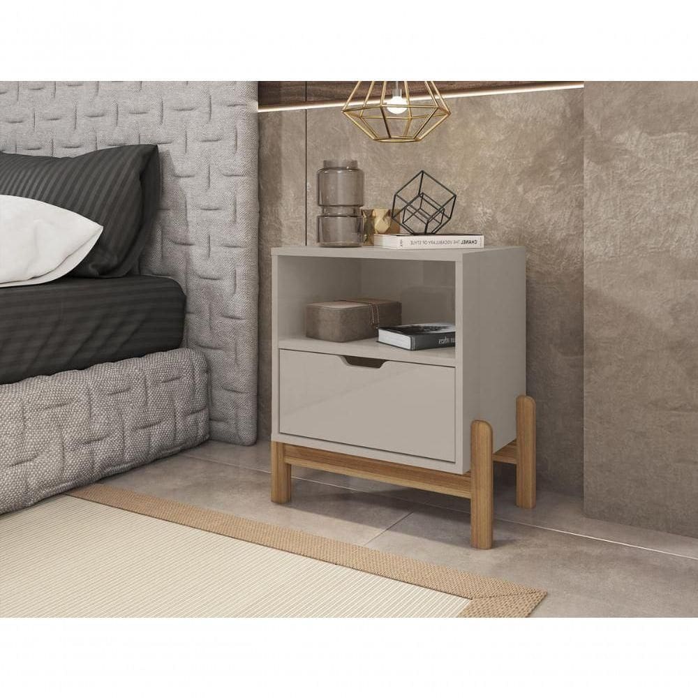 Mesa De Cabeceira C/ Nicho E Gaveteiro Porta Itens Aurora Off White