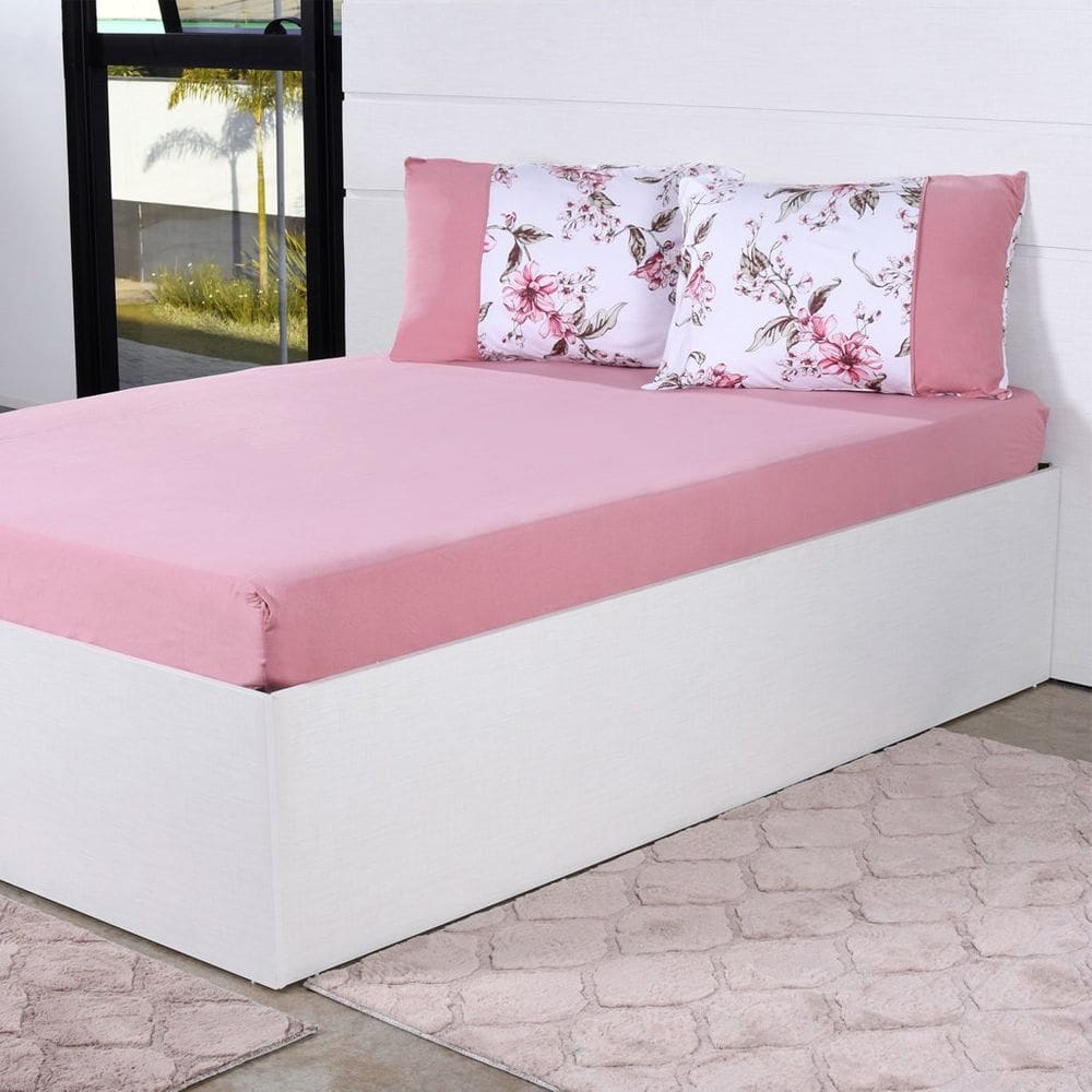 Jogo de Cama Casal 3 Pçs Malha Premium 145g/m² 100% Algodão 138x188x30cm
