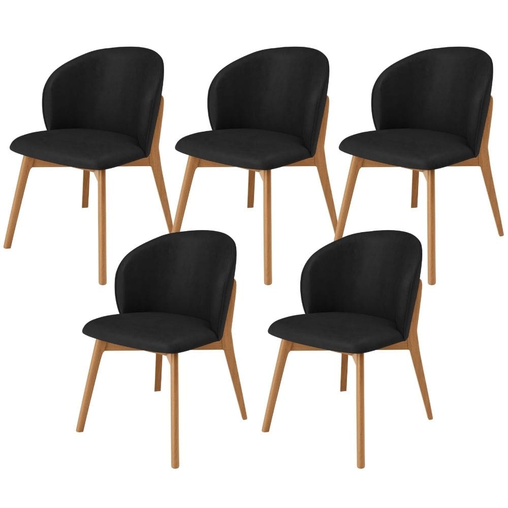 Kit 05 Cadeiras de Jantar e Estar Living Estofada Mia L02 Couríssimo Preto - Lyam Decor