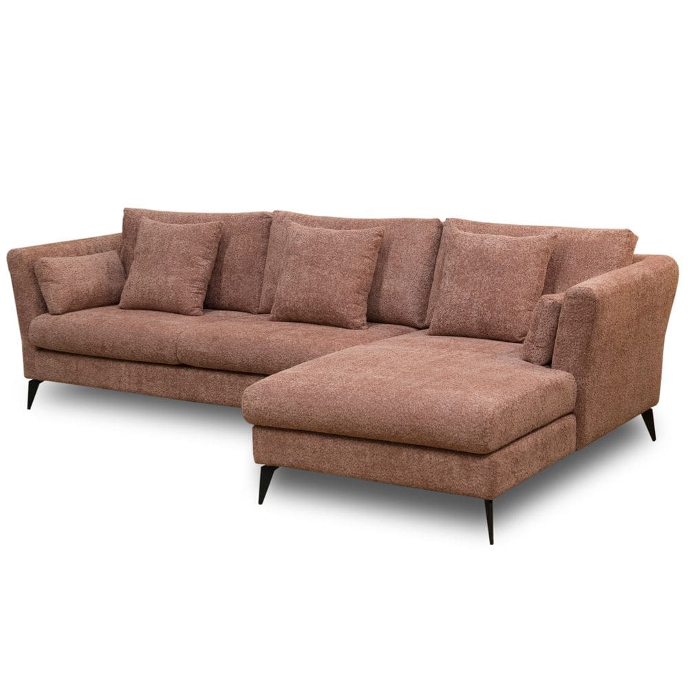 Sofá 4 Lugares com Chaise Para Sala Living 300cm Pés Industrial Liê D06 Bouclê Rosa - Lyam Decor